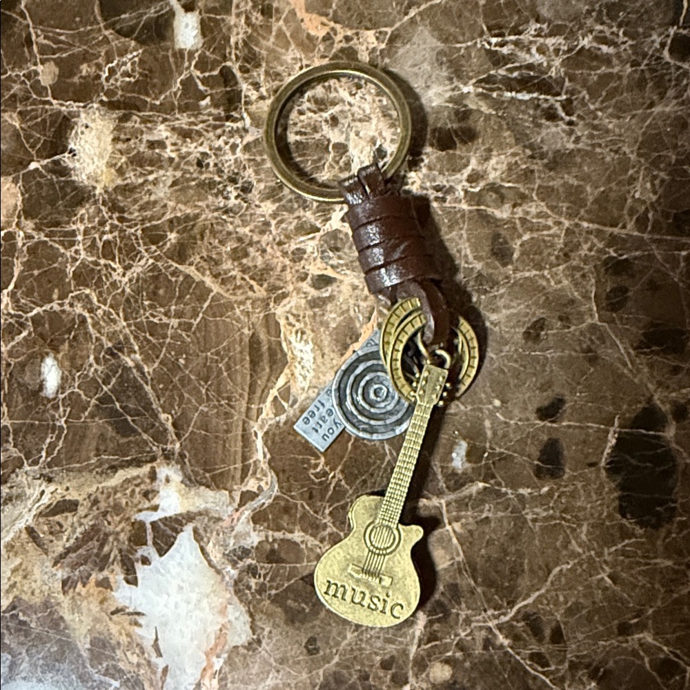 Gold and Brown Guitar Keychain